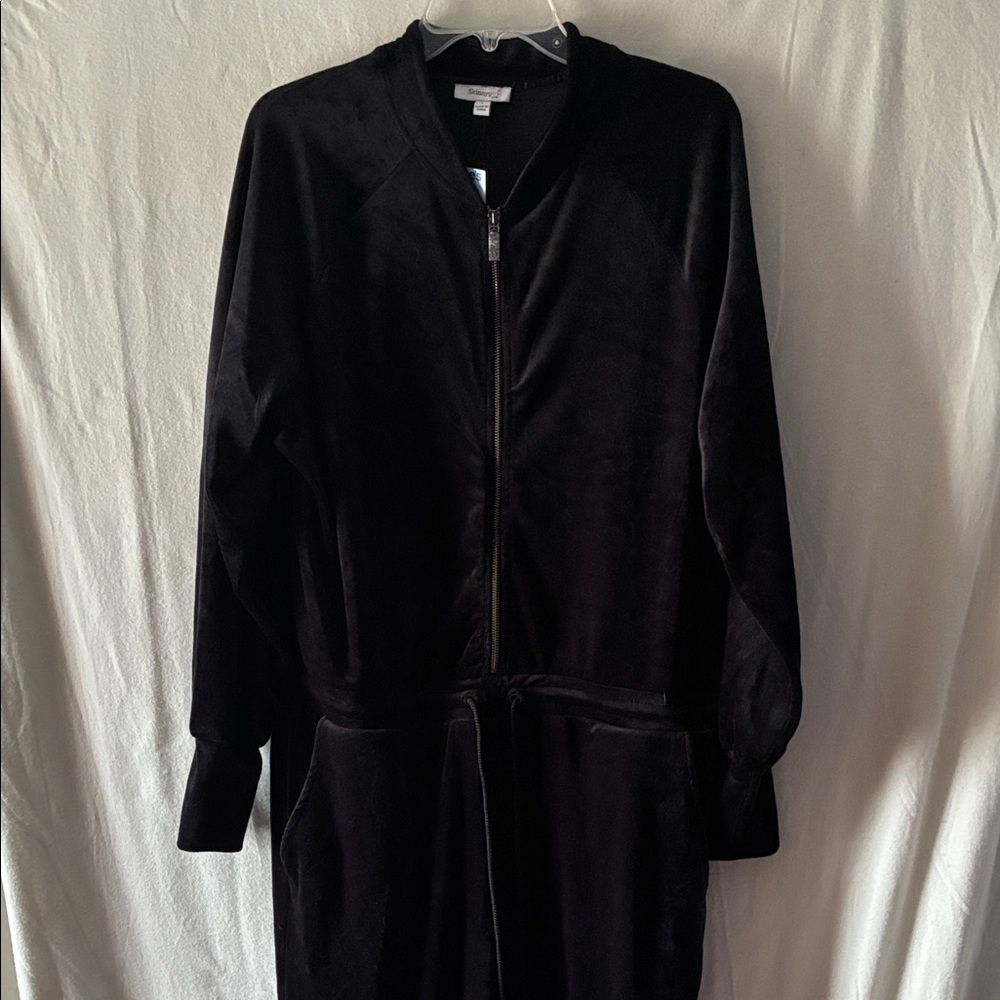 Skinnygirl Black One Piece Velour Jumpsuit with Branded Neck Label